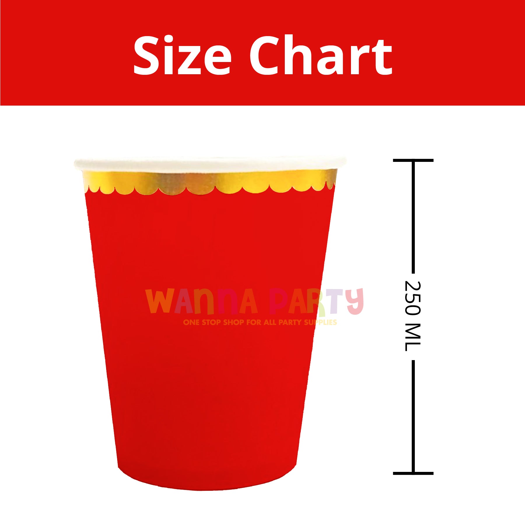 Red Paper Cups with Golden Rim - 10 PC