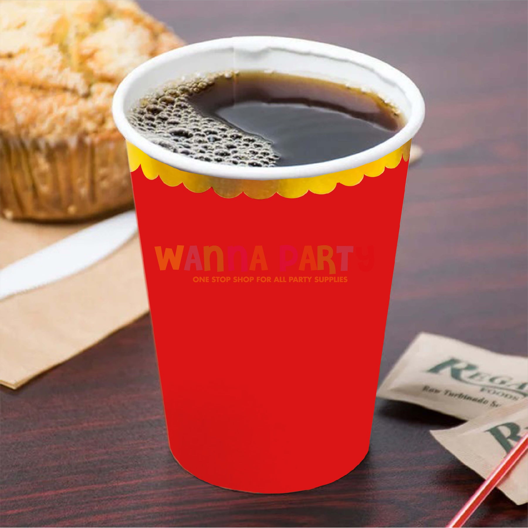 Red Paper Cups with Golden Rim - 10 PC