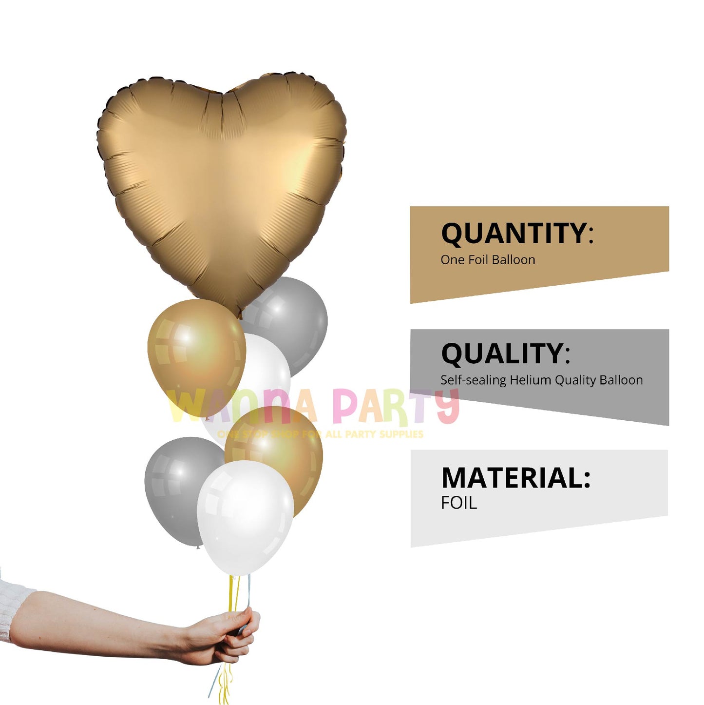 Gold Heart Matte Balloons 18"