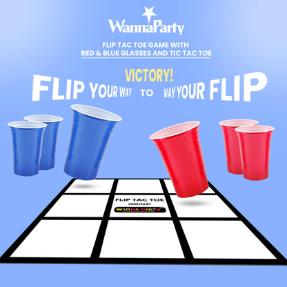 Flip Tac Toe Game with Red & Blue Glasses and Tic Tac Toe Board - 11 PCS