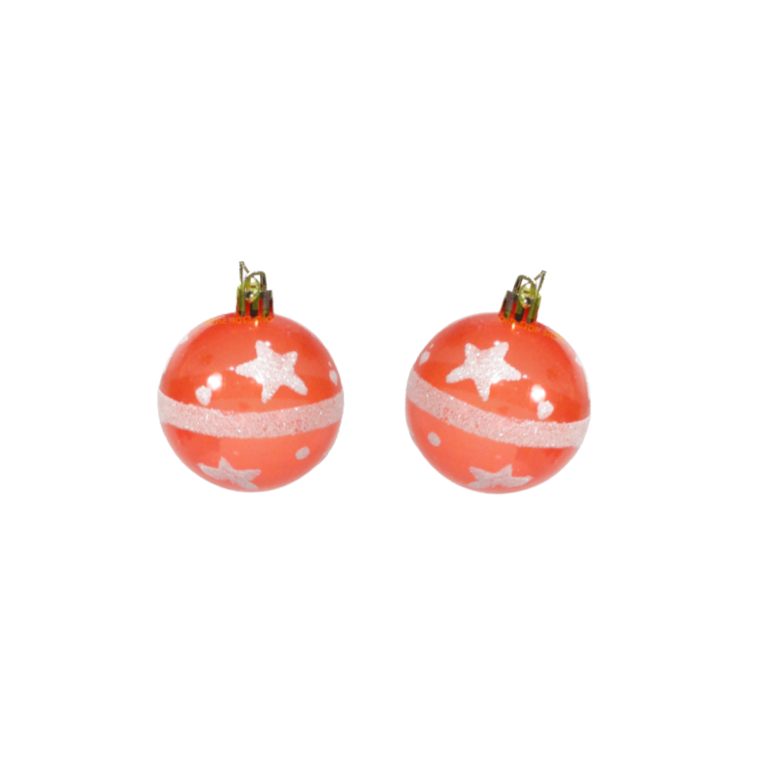 Red Transparent Balls with Snow Stars Tree Hanging - 2 PC