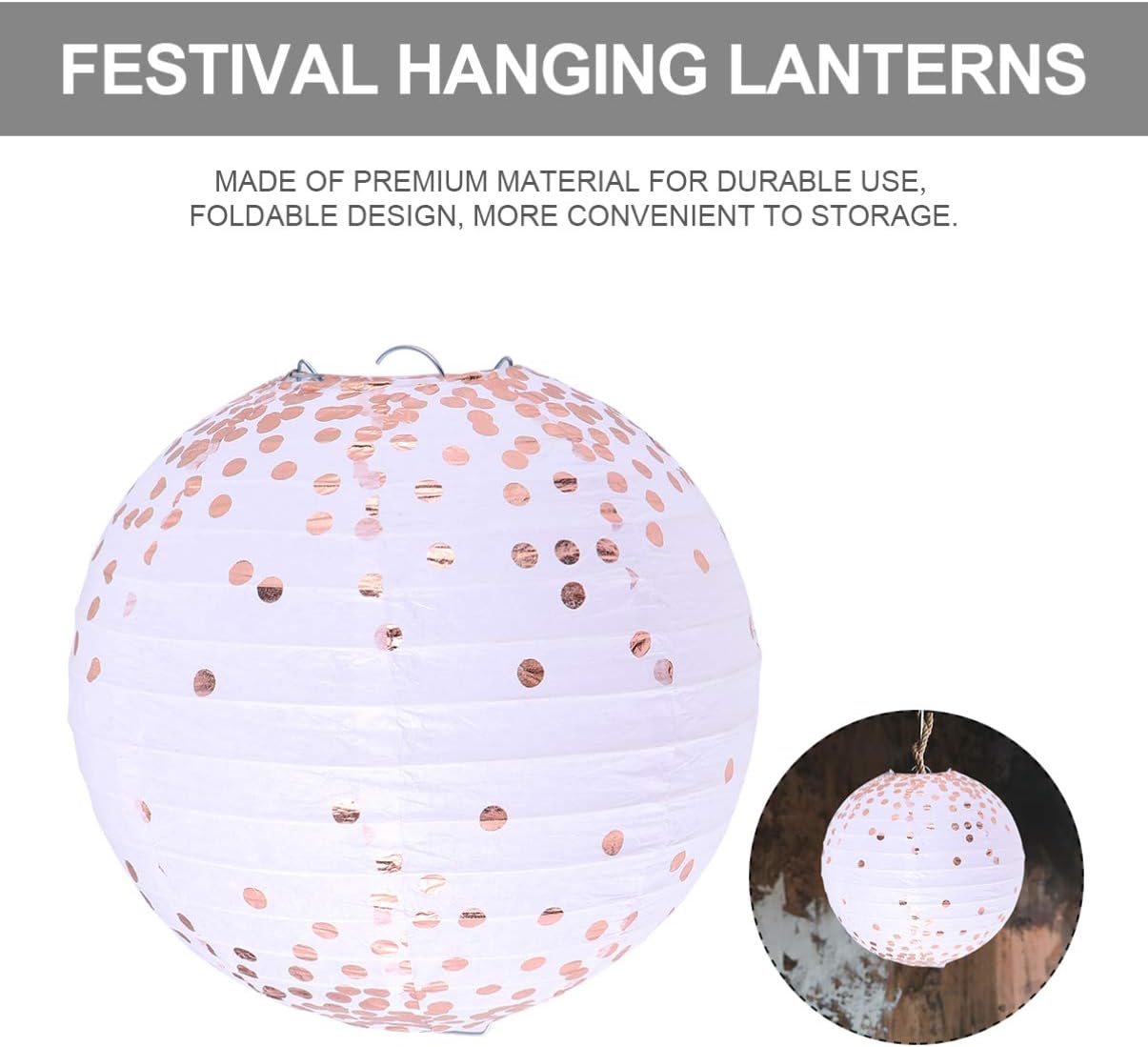 White & Golden Polks Dot Lanterns - 12"