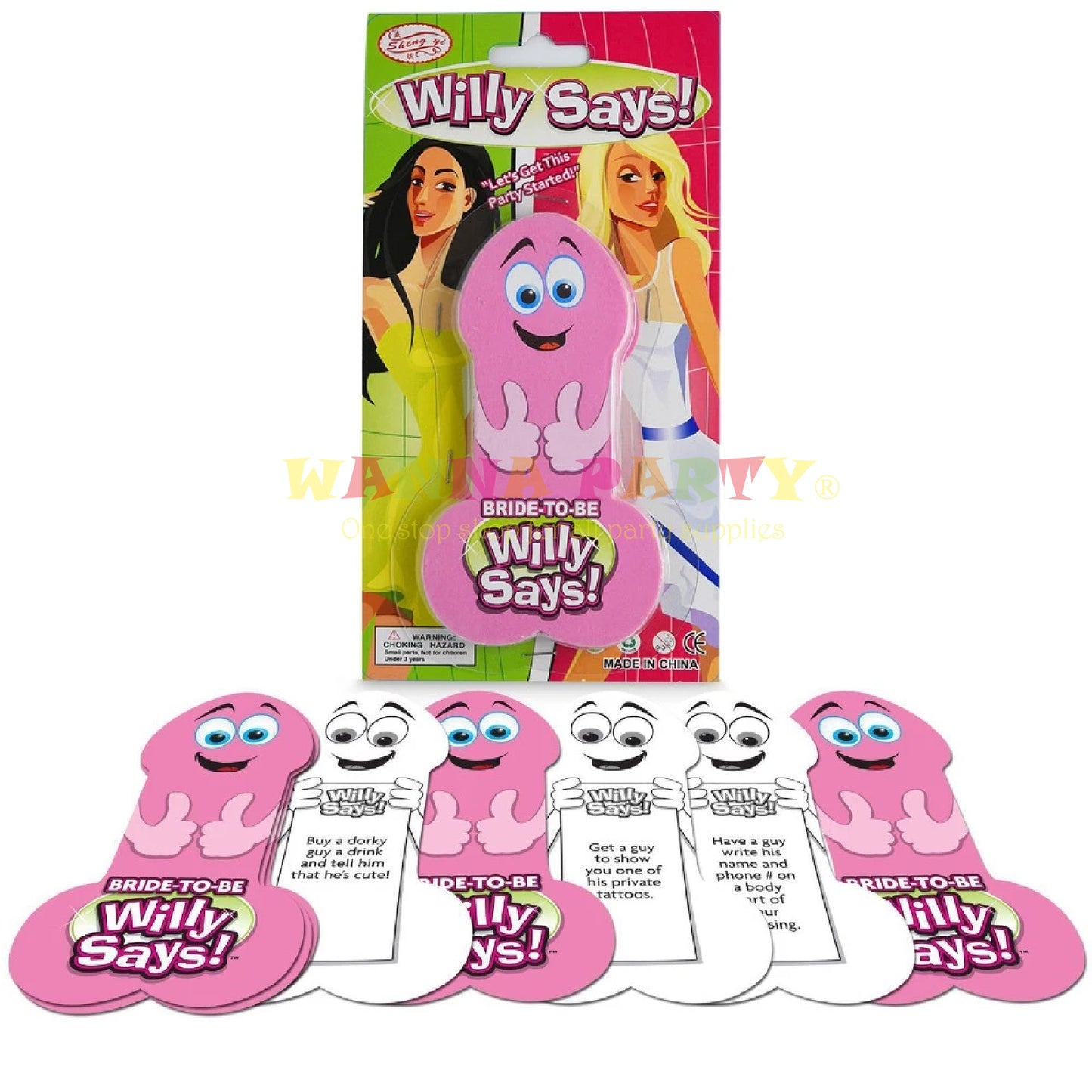 Bachelorette Party Quirky Shaped Cards Game - What Willy Says Card Game - 24 Cards